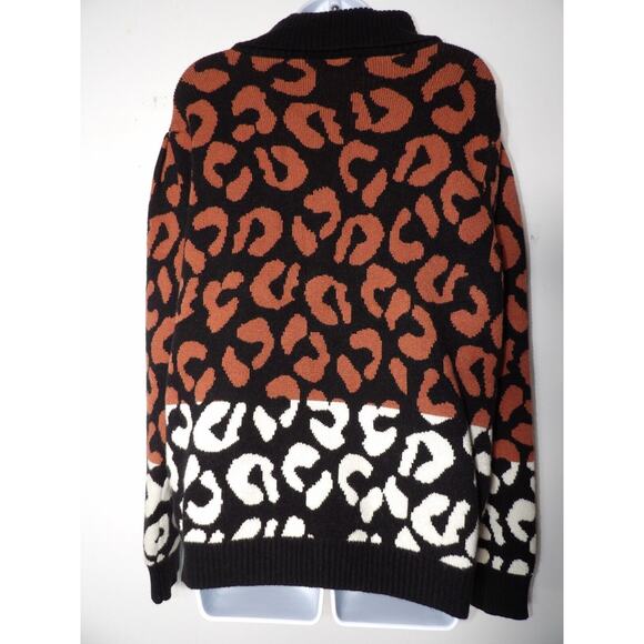 Skies Are Blue Sweater Womens Large Leopard Cheetah Knit Turtle Neck - Picture 5 of 12